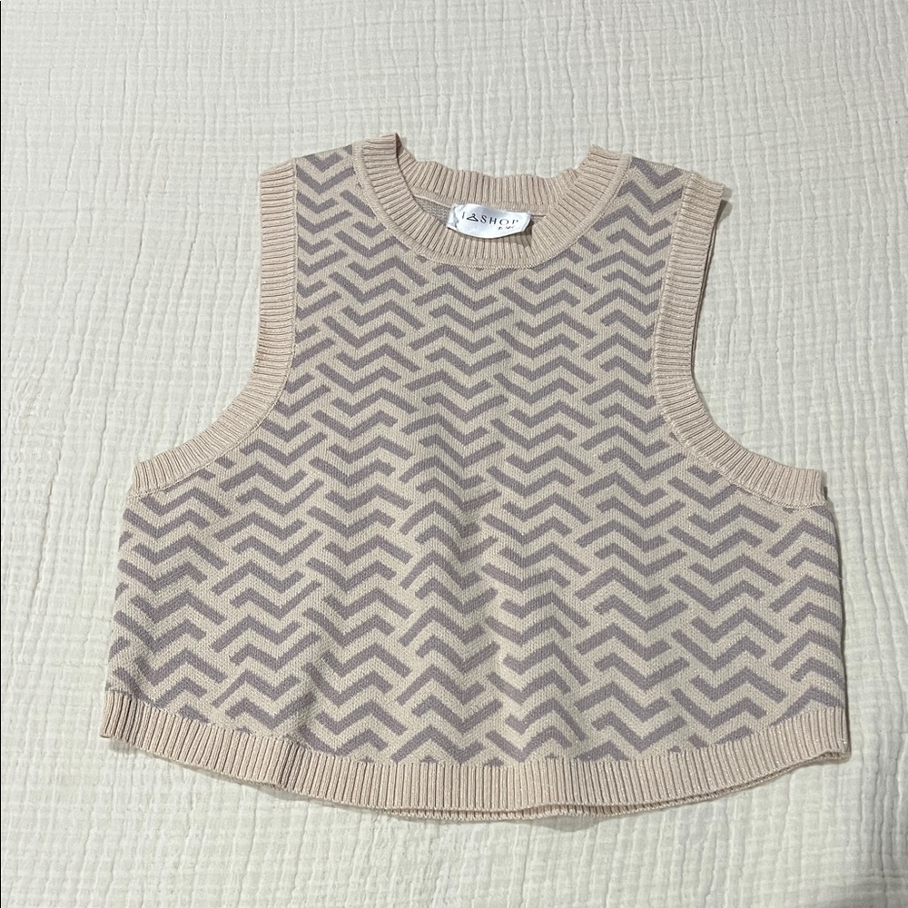 Sandro Chevron Beige and Gray Tank Top